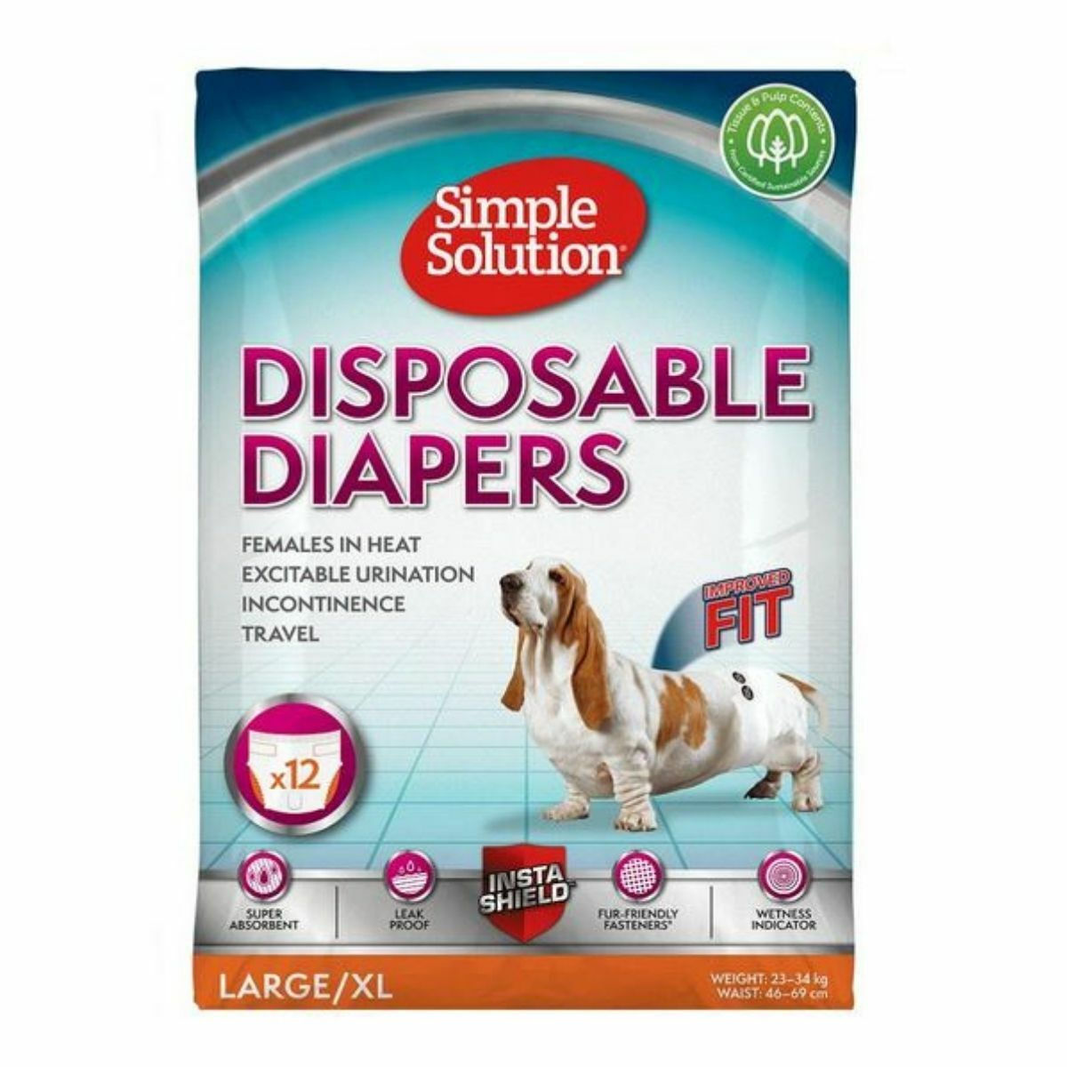 Πάνα Βρακάκι Σκύλου Simple Solution Disposable Diapers Large 46-69cm Χ12