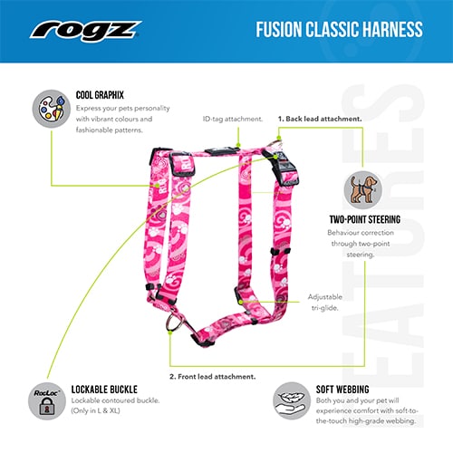 Σαμαράκι σκύλου ROGZ Fusion classic harness pink paw - Image 3